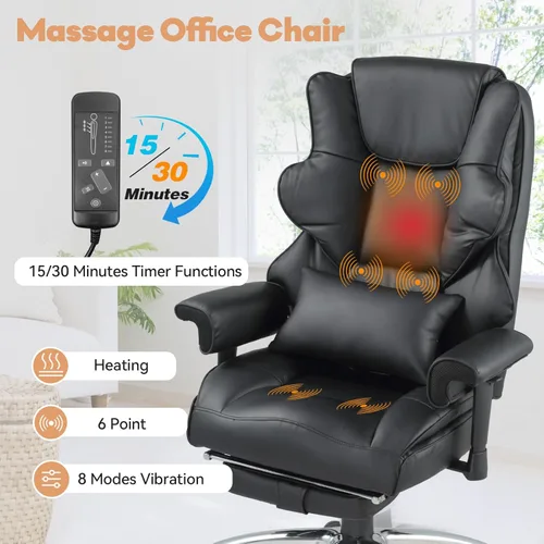 Miniatura 5 de Silla de Oficina de Masaje con Reposapiés, Silla de Oficina Ejecutiva Ergonómica con Calefacción y Respaldo Reclinable, Brazos Ajustables y Soporte