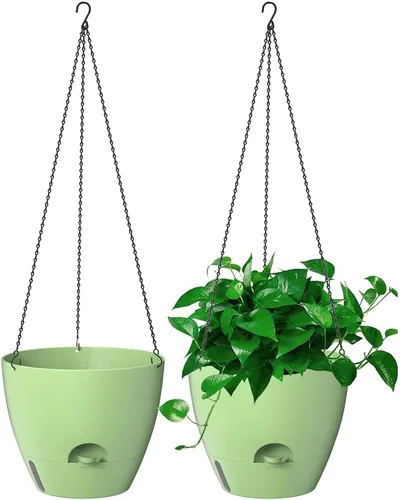 Miniatura 9 de Paquete de 2 macetas colgantes, macetas colgantes de riego automático de 10 pulgadas para plantas de interior y exterior, cesta colgante para negro