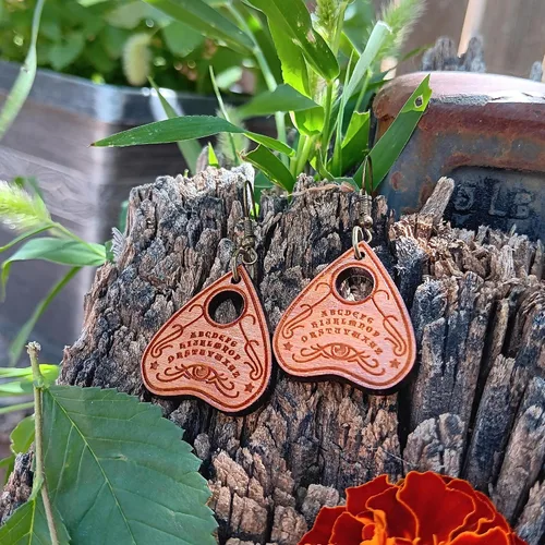 Miniatura 4 de Spirit Board - Aretes colgantes tipo planchette, hipoalergénicos de madera sin níquel, joyería de bruja de invocación de espíritu de mal de ojo