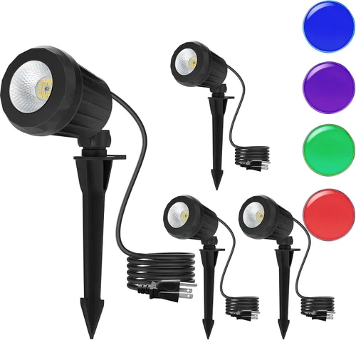 Miniatura 11 de Foco para exteriores – Enchufe de 120 V, 2700 K, luces LED de paisaje blanco cálido con 3 lentes RGB para patio, jardín, césped y decoración