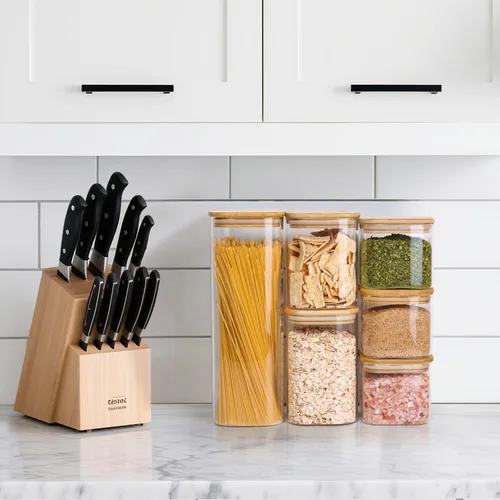 Miniatura 6 de ComSaf Recipientes de vidrio para almacenar pasta de espaguetis con tapas, juego de 3 recipientes de almacenamiento de alimentos altos transparentes