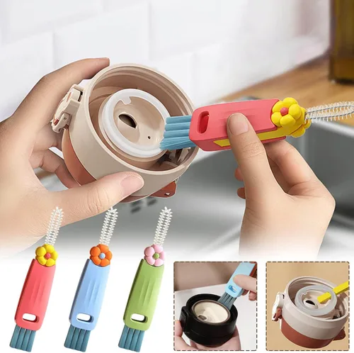 Miniatura 7 de Limpiador de Tapas de Tazas Multifuncional 3 en 1 - Juego de Cepillos de Limpieza para Hendiduras para Espacios Estrechos, Biberones y Más - A3