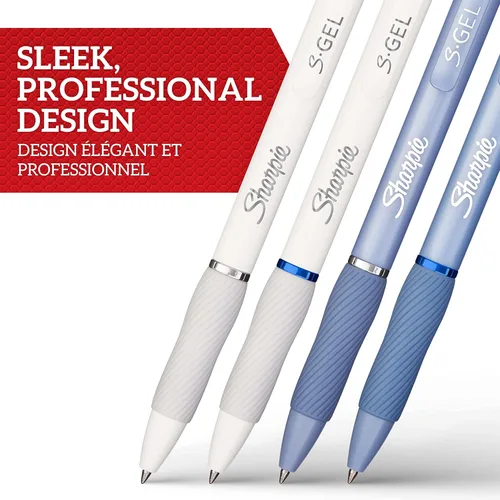 Miniatura 2 de Sharpie S-Gel Bolígrafos de gel Punta media (0.028 in) Barriles de perlas azules y blancas Tinta negra y azul 4 unidades Blanco