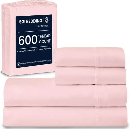 Miniatura 39 de SGI bedding Sábanas de Algodón Egipcio 100% Tamaño Full XL – Juego de Sábanas de 600 Hilos, Suaves, Frescas, Bolsillo Profundo de 16", Ropa de Cama