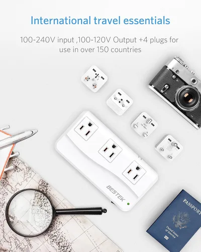 Miniatura 8 de BESTEK Adaptador de viaje universal convertidor de voltaje de 220 V a 110 V con carga USB de 6 A y 4 puertos, y adaptador de enchufe de Reino Blanco