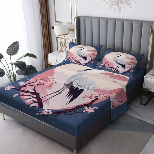 Miniatura 10 de Juego de sábanas tamaño individual – Juego de sábanas con estampado floral de pájaros, sábanas y fundas de almohada, microfibra suave y bolsillo