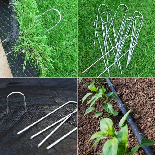 Miniatura 2 de Paquete de 50 estacas de jardín galvanizadas resistentes de 6 pulgadas, estacas de tienda de campaña en forma de U y grapas de tela para paisajismo