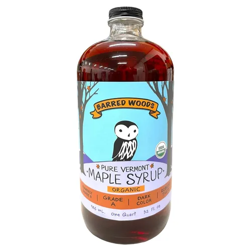 Jarabe de arce Vermont orgánico puro en botella de vidrio, de Barred Woods Maple (grado A oscuro robusto (antiguo grado B), cuarto de galón (32