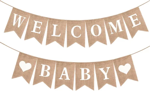 Cartel de bienvenida para bebé, cartel de bienvenida de arpillera preencordado para decoración de telón de fondo, anuncio, llegada