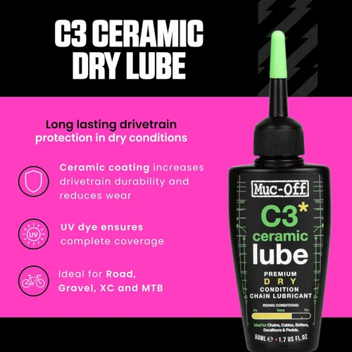 Miniatura 2 de Muc-Off C3 Lubricante de cadena de cerámica seca, 50 mililitros - Lubricante de cadena de bicicleta premium con tinte trazador UV - Formulado