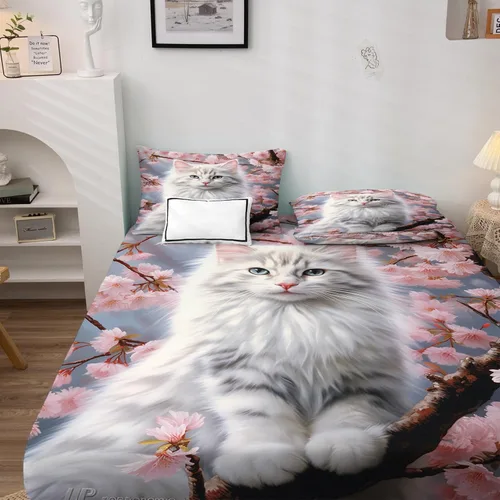 Miniatura 3 de Juego de sábanas de tamaño individual para gatos, sábanas de microfibra suave, bolsillo profundo, sábanas y fundas de almohada estampadas sin