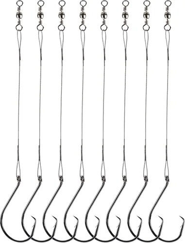 Miniatura 7 de Ganchos circulares de pesca para agua salada, 50 piezas, plataformas de gancho líder para lubina de bagre con ganchos compensados