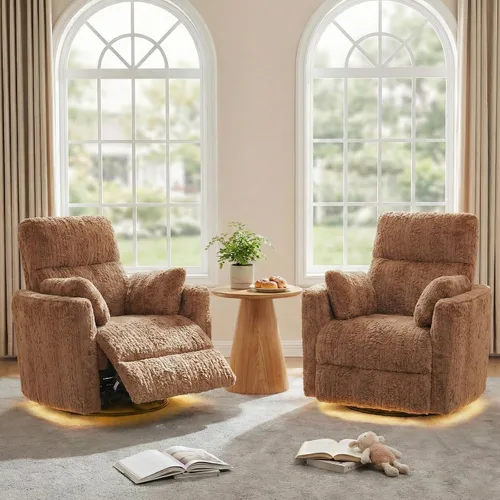 Miniatura 12 de HUSFU Silla reclinable giratoria eléctrica, silla mecedora para habitación del bebé para adultos con luz nocturna y puertos USB y tipo C, cómodas