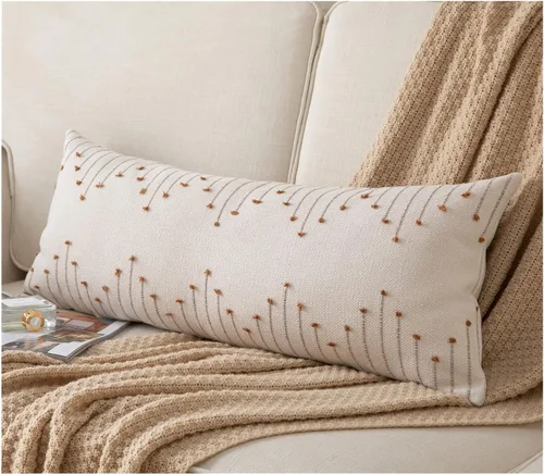 Miniatura 9 de Caflife Fundas de almohada boho de 18 x 18 pulgadas, juego de 2 almohadas decorativas para cama, fundas de almohada beige con línea negra para sofá
