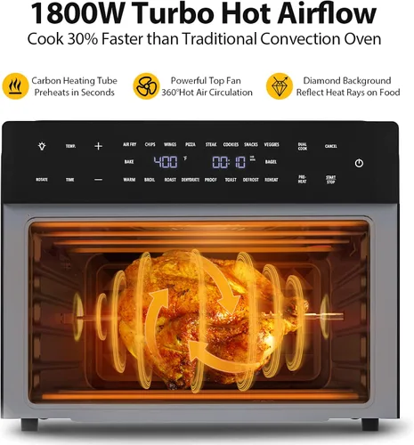 Miniatura 8 de Beelicious Freidora de aire extra grande de 32 cuartos de galón, freidora de aire 19 en 1, combo de horno tostador con asador y deshidratador, horno