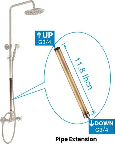 Miniatura 6 de gotonovo Antiuqe - Accesorio de ducha de latón de 8 pulgadas, montaje en pared, 2 manijas cruzadas con tubo de extensión de ducha G3/4 a juego