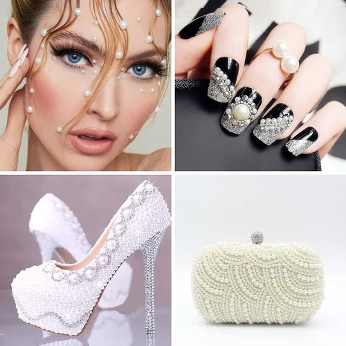 Miniatura 6 de LOMIMOS 3090 calcomanías de perlas, 4 tamaños, autoadhesivas, beige, parte trasera sintética, decoración de perlas para rostro, belleza, maquillaje