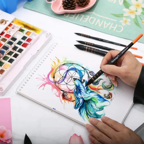 Miniatura 3 de Pinceles para acuarela, 4 tamaños profesionales redondos de ardilla y pelo de caballo, mezcla sintética, juego de pinceles para pintura artística