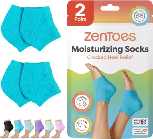 Miniatura 22 de ZenToes Calcetines hidratantes para tratamiento de talón agrietado, vitamina E, calcetines de talón con infusión de aceite de oliva y aceite de Azul