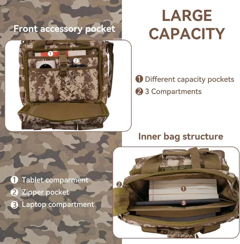 Miniatura 5 de Maletín táctico para hombre, bolsa de mensajero militar de lona de nailon de 18.5 pulgadas, bolsa de mensajero multifuncional grande Molle, bolsa