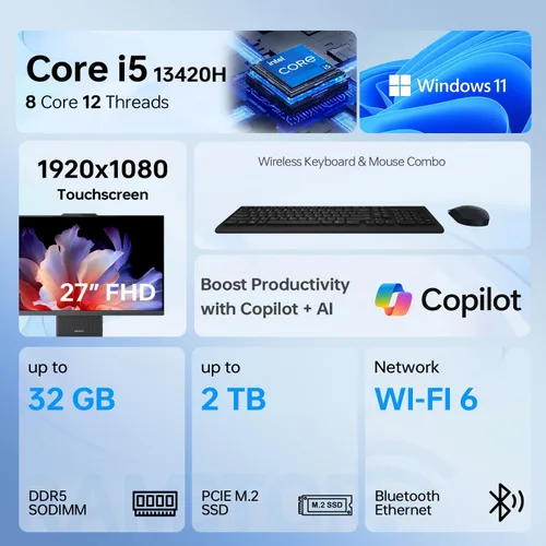 Miniatura 2 de Lenovo IdeaCentre I Premium Business todo en uno, IA de próxima generación, pantalla táctil FHD de 27 pulgadas, 100 Hz, i5-13420H, 16 GB DDR5 RAM