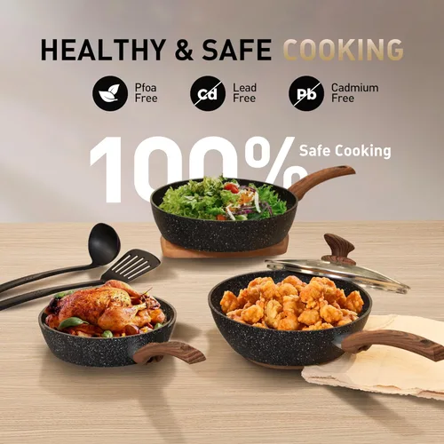 Miniatura 3 de MAISON ARTS Juego de ollas y sartenes antiadherentes, 30 piezas de utensilios de cocina y utensilios para hornear con revestimiento de granito, Negro