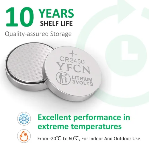 Miniatura 4 de YFCN Batería CR2450 de litio de 3 V 2450, paquete de 10 baterías CR2450 – 10 años de vida útil – CR 2450 pilas de moneda para llavero, control