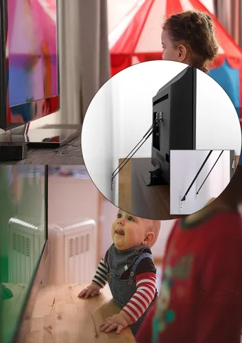 Miniatura 3 de Correas de TV ajustables antipuntas, seguridad para pantalla plana, anclaje de metal de doble cable resistente para protección de bebés y mascotas