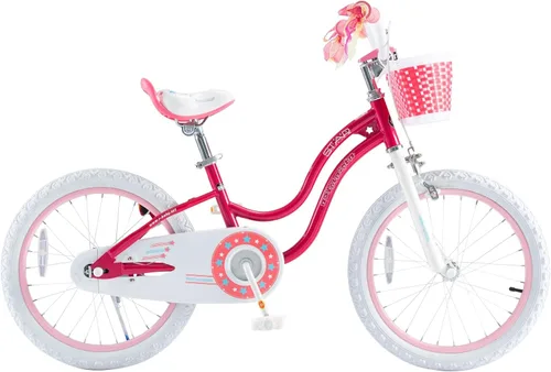Miniatura 2 de Royalbaby Stargirl Bicicleta infantil de aventura al aire libre con soporte, asiento ajustable y cesta, 18 pulgadas, rosa [3] Rojo coral
