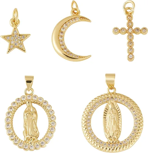Miniatura 16 de Elecrelive - 5 dijes de rosario con diamantes de imitación, centro de eslabones milagrosos, medalla milagrosa, colgante vintage de Pascua, colgantes