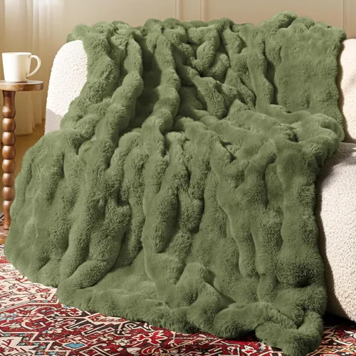 Miniatura 14 de Manta de piel sintética ultrasuave y acogedora, manta mullida de felpa gruesa de burbujas, manta mullida de lujo de gran tamaño para sofá, cama