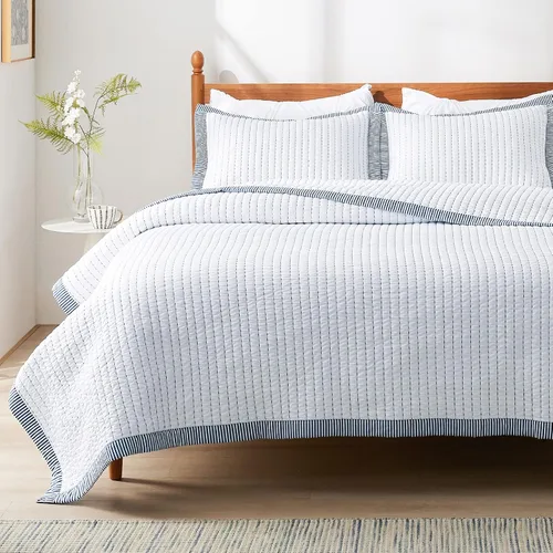 Miniatura 13 de Bedsure Colchas para niños tamaño individual – Juego de ropa de cama individual, edredón de edredón ligero a rayas neutrales, juego de 2 piezas