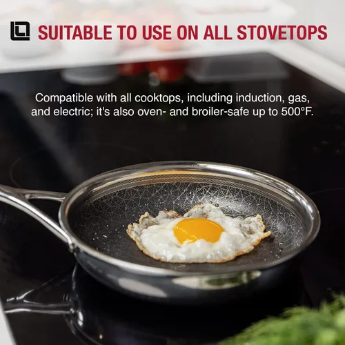 Miniatura 6 de LIVWELL DiamondClad - Sartén híbrida de 8 pulgadas, regalo de cocina, juego de utensilios de cocina antiadherentes de acero inoxidable con tapas