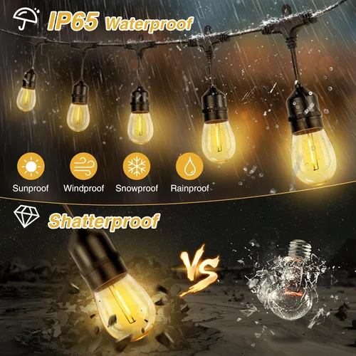Miniatura 5 de ZJOJO Tira de luces solares para exteriores, impermeables, de 100 pies, luces solares para exteriores con 30+2 bombillas inastillables IP65, luces