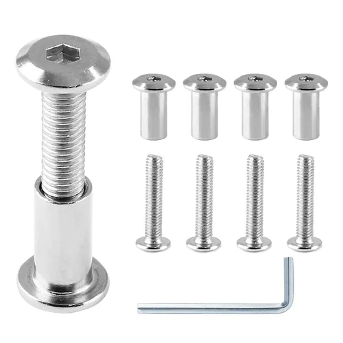 Miniatura 16 de 10 pares (20 piezas) M6 x 0.630 in Tornillo hexagonal con llave Allen, pernos de conector plateados para muebles, tornillos avellanados M6, tuercas
