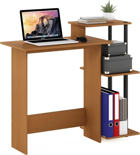 Miniatura 18 de Furinno - Escritorio compacto para computadora con estantes, Tablero de partículas, Negro / Gris