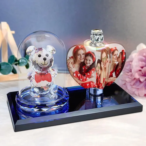 Miniatura 12 de Luz de foto personalizada mexicana LED rosa flor cristal rectangular foto marco personalidad luz 3D cristal foto marco regalo de Navidad, AZUL