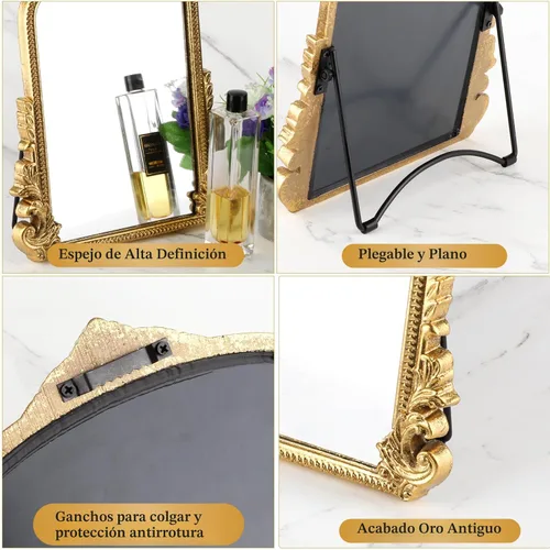 Miniatura 5 de Espejo de maquillaje vintage, espejo de tocador de escritorio antiguo tradicional de mesa, de pie, colgar o montar en la pared, espejo de vestir