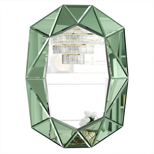 Miniatura 8 de Espejo de pared ovalado con forma de diamante, elegante marco de cristal, 40 x 28 pulgadas, color verde