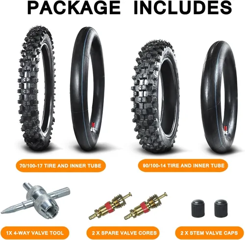 Miniatura 6 de HOLATO Trasero 90/100-14 3.00-14 Delantero 70/100-17 2.75-17 Neumático y Cámara Interior para 110cc 125cc KLX125 KLX140 KX85 TTR125 RM80 TaoTao DB17