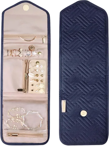 Miniatura 8 de BAGSMART Estuche organizador de joyas de viaje plegable para anillos, collares, aretes, pulseras, mini, azul ahumado