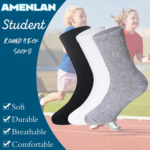 Miniatura 5 de Calcetines clásicos para niños de 10 pares, de algodón atlético para niños y niñas, básicos, para uniforme escolar, transpirables, casuales