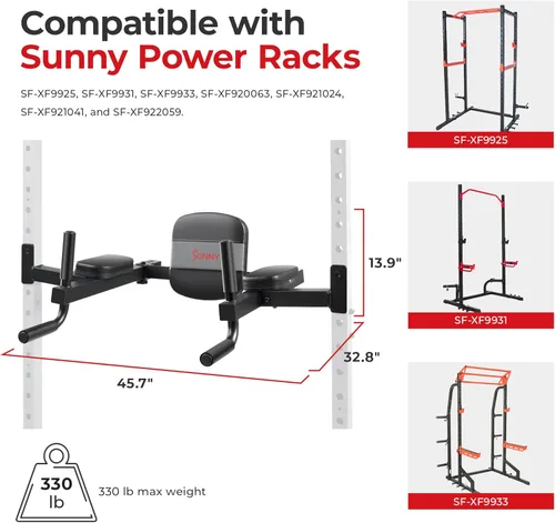 Miniatura 6 de Sunny Health & Fitness Power Cage Squat Rack Upgrade Attachments, Dip Bar, Plate Bar Holder, Belt Squat, J Hook, Lat, Adapter, U Ring, Pull Up Bar