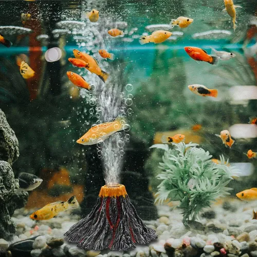 Abnaok Volcán de acuario con burbuja de piedra de aire, adornos realistas de volcán de pecera, fabricante de burbujas para más decoración de acuario