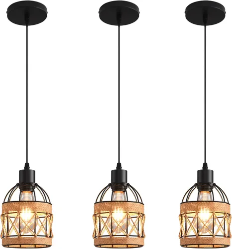 Miniatura 13 de Lámpara colgante de granja, luces colgantes negras para isla de cocina, lámpara colgante industrial con pantalla de luz, iluminación colgante