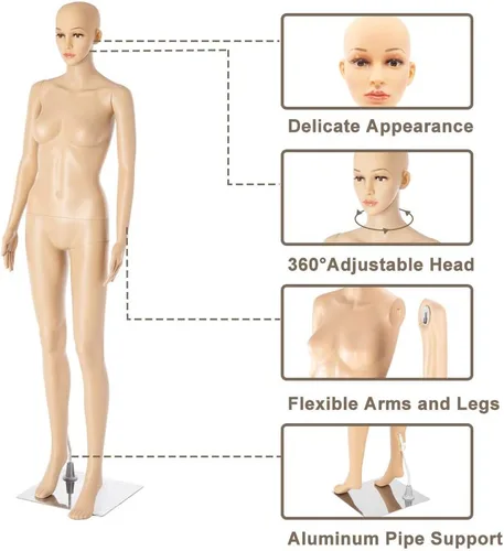 Miniatura 5 de Bonnlo Maniquí femenino de cuerpo completo, ajustable, forma de maniquí con base de metal, 68 pulgadas, plástico desmontable para exhibiciones