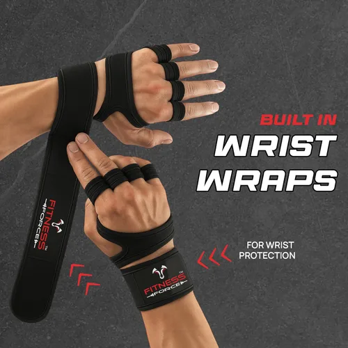 Miniatura 2 de FITNESS FORCE Ventilated Weight Lifting Workout Gloves for Men & Women Gym Gloves for Men & Women with Built-in Wrist Wraps for Men, Exercise Negro