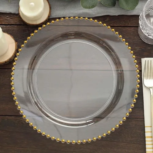 Miniatura 60 de Efavormart - Paquete de 10 platos de postre de plástico transparente rubor con borde de cuentas, platos redondos desechables para ensalada, 8