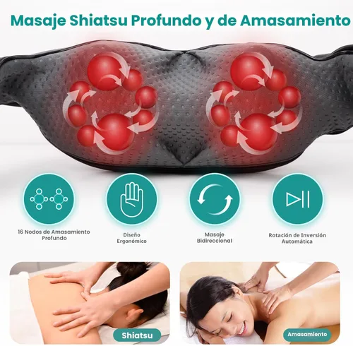 Miniatura 2 de Nekteck - Masajeador Shiatsu para el Cuello con Alivio del Dolor, Tejido Profundo con Calor, Almohada de Masaje de Amasamiento 3D, Masajeador