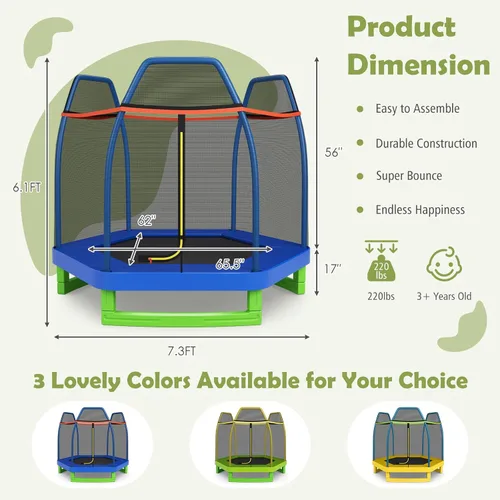Miniatura 7 de Giantex - Trampolín de 7 pies para niños, marco de acero resistente pequeño mini trampolín para niños pequeños, grandes regalos para niños y niñas